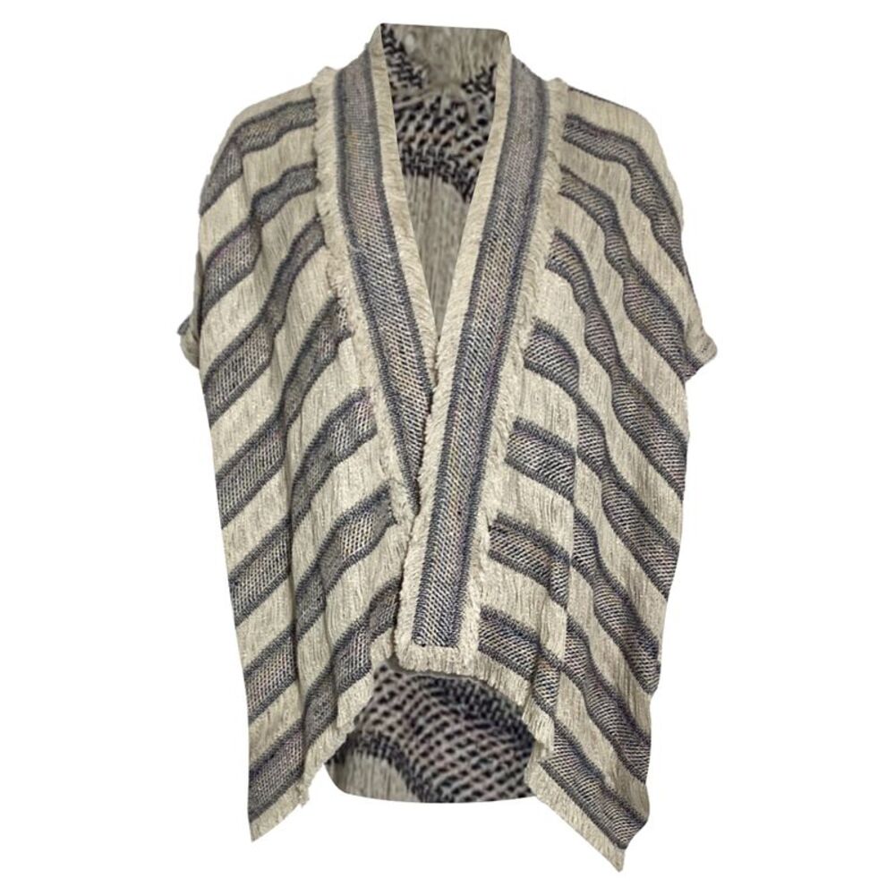 Maje Vona Striped Fringed Poncho in Multicolor Cotton